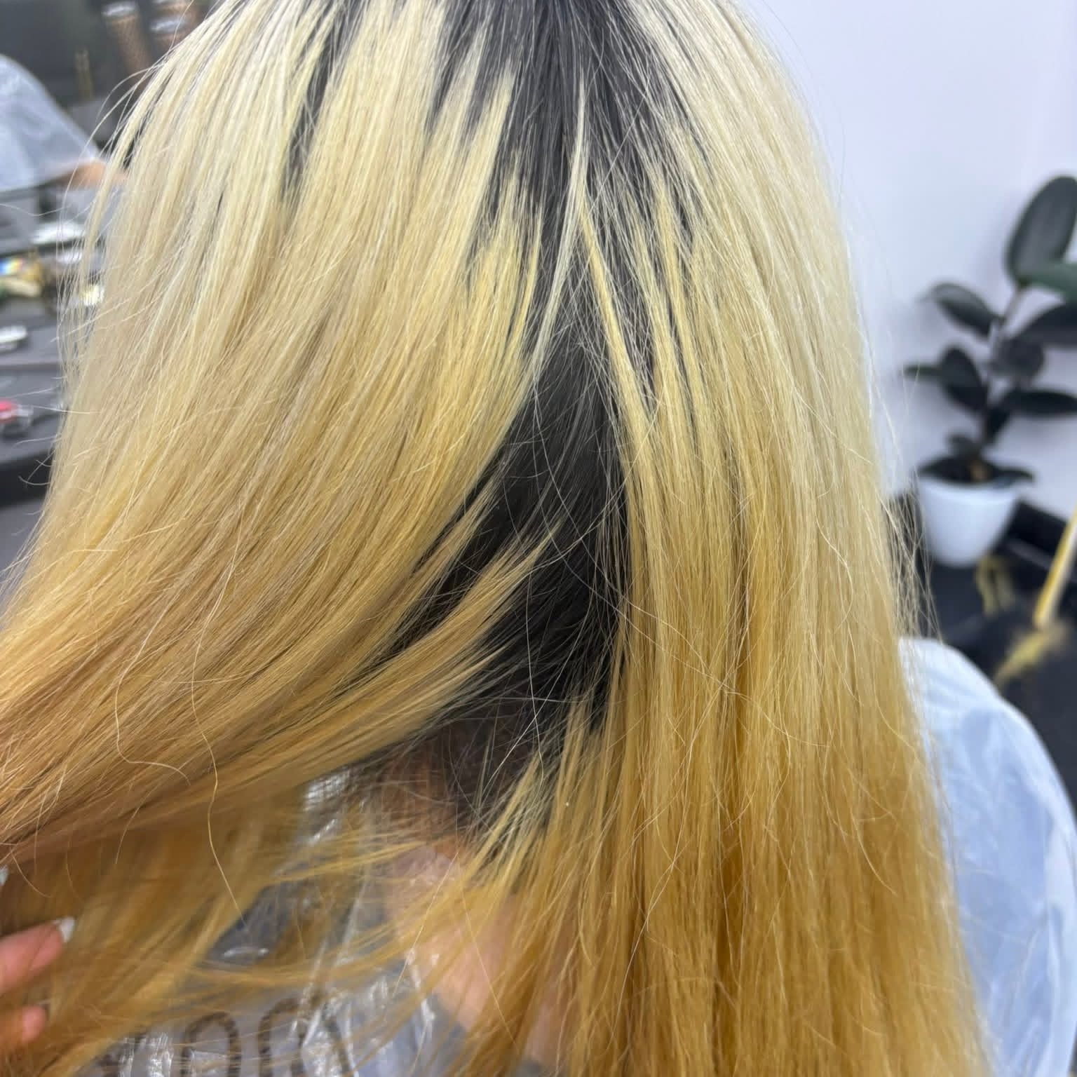 Detaliu rădăcini blond după uniformizare